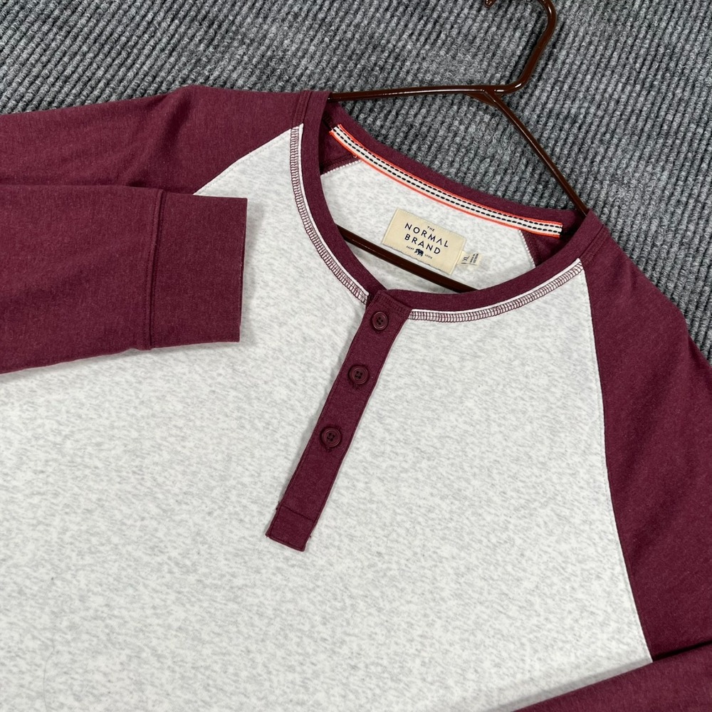 The Normal Brand Henley Shirt Mens XL Red Gray Long Sleeve Casual Comfort